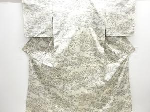 家屋風景模様織り出し十日町紬単衣着物